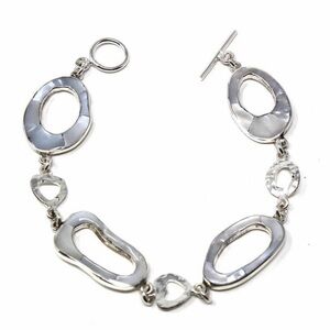 Silver Plated Mother of Pearl Bracelet with Oval Links